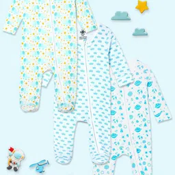 The Mom Store Infants Pack of 3 Printed Pure Cotton Sleepsuits-picture-41