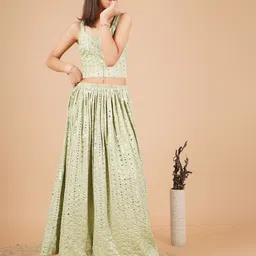 Unique Designers Girls Embellished Mirror Work Ready to Wear Lehenga & Blouse With Dupatta image 3