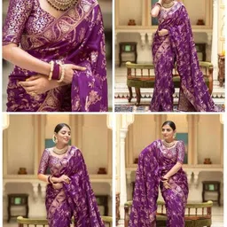 FASHIONIZO Ethnic Motifs Woven Design Zari Banarasi Saree-picture-31