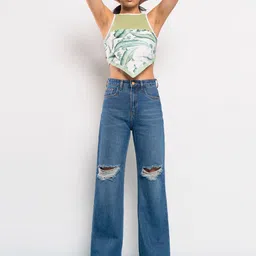 FREAKINS Women Wide Leg High-Rise Mildly Distressed Jeans-picture-34