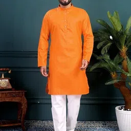 shreeram Men Solid A-line Kurta (Orange)-picture-32