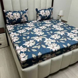 Pure Decor Amulya Blue Floral Printed Microfiber 240 TC Queen Bedsheet Set 2.54 x 2.28 m-picture-11