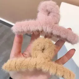 badodiya's Women Set of 10 Plush Fur Grip T Shape Hair Claw Clip image 4