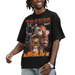 oversized tshirt Men Printed, Typography Round Neck Pure Cotton Black T-Shirt-picture-23