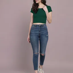Dream Beauty Fashion Women Solid Round Neck Short Sleeves Crop Top image 5