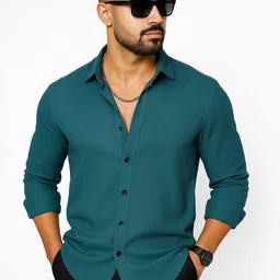 KHUSHI CREATION Original Slim Fit Textured Spread Collar Casual Shirt-picture-34
