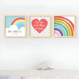 My Kids Wall Beige & Blue 3 Piece Wood Wooden Framed Wall Art-picture-22