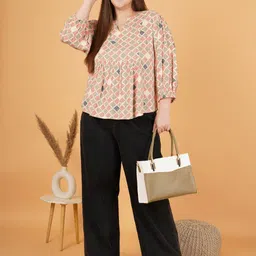 Sztori Women Geometric Printed Round Neck Plus Size Top image 5