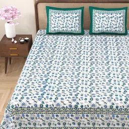 Myntra Elegant Homes Green & White Floral Cotton 180TC Double King Bedsheet Set-2.75mx2.2m-picture-42