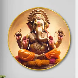 Livin'luxe Gold-Toned & Orange MDF Lord Ganesha Round Wall Art-50.8 cm x 50.8 cm image 4