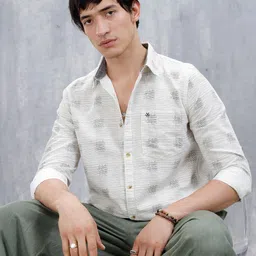 WROGN Men Textured Spread Collar Cotton Casual Shirt-picture-26
