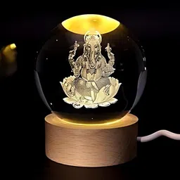 carfrill 3D Lord Ganesh Ji Crystal Ball Night Light 2.36 Inch Glass Ball Night LED Lamp Table Lamp-picture-19