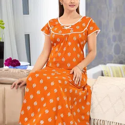 NIGHTY KING Floral Printed Short Sleeves Pure Cotton Maxi Nightdress-picture-18