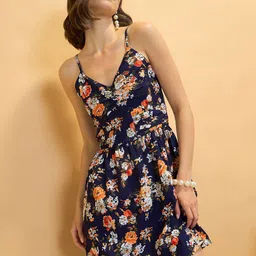 CORSICA Floral Print Gathered A-Line Mini Dress-image-98