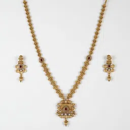 SOLLIGHT Gold-Plated Cubic Zirconia Studded & Pearls Beaded Jewellery Set-picture-37