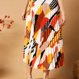 ZWERLON Women Printed Pleated A-Line Midi Skirt image 2