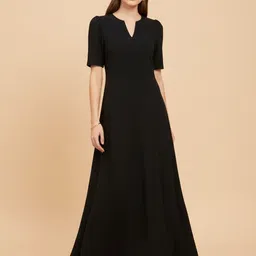 all about you Women Solid V Neck A-Line Maxi Dress-image-46