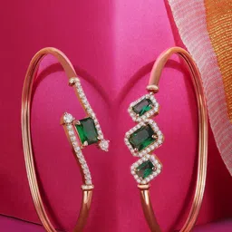 AMI Set Of 2 Rose Gold-Plated Cubic Zirconia Studded Kada Bracelet image 1