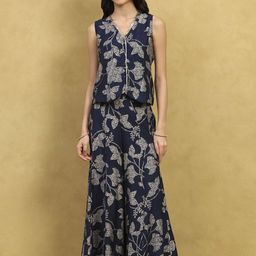 Rangriti Floral Printed V-Neck Top With Palazzos Co-Ords-picture-4