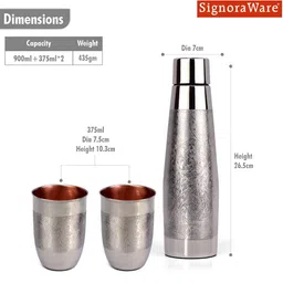 SignoraWare Copper & Silver 3 Pieces Copper Water Bottle & Glasses-900ml image 4