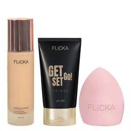 FLiCKA 3Pcs Makeup Combo - Flawless Femme Foundation + Get Set Go Primer & Beauty Blender-image-60