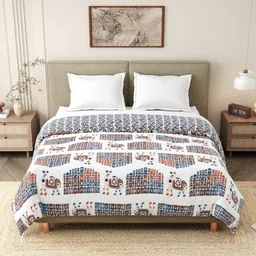INDRA'S Blue & White Ethnic Motifs Printed Cotton Reversible 150 GSM Heavy Winter Quilt-picture-14