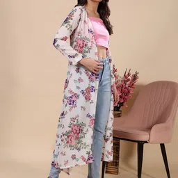 Moda Rapido Floral Printed Long Sleeves Open Front Georgette Longline Shrug image 5