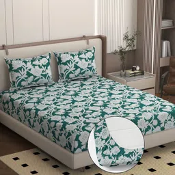 BELVOSTUM Teal Floral 250 TC Bedsheet with 2 Pillow Covers-picture-17