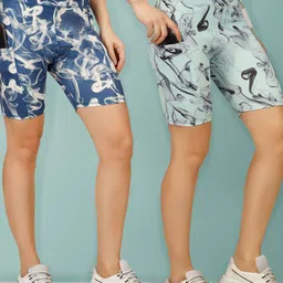 beyogini Pack of 2 Printed Women Blue, Blue Gym Shorts-picture-24