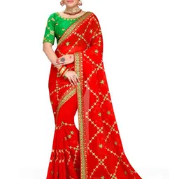 AKSH FASHION Embroidered Pure Georgette Saree-picture-12