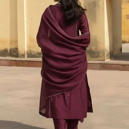 Aaghnya Women Ethnic Motifs Embroidered Regular Thread Work Kurta with Trousers & With Dupatta image 5