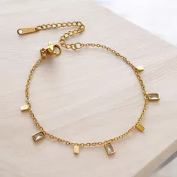 MYKI Stainless Steel Gold-Plated Artificial Stones Studded Charm Bracelet-image-29