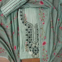 Desi Fusion Floral Embroidered Sequnnied Pure Cotton Unstitched Dress Material-picture-19