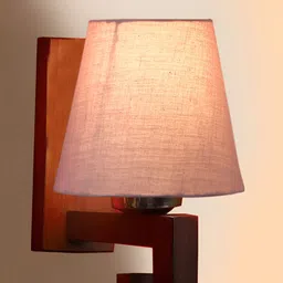 Devansh Grey & Brown Wood Traditional Frustum Shaped Wall Lamp image 3