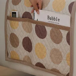 HOKIPO Brown & White Print Polyester 1 Seater Sofa Seat Mat & Armrest Covers with Pockets image 2