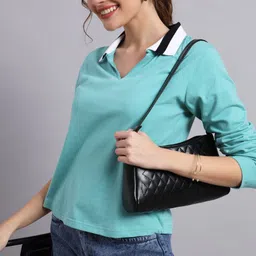 the dry state Women Solid Round Neck Pure Cotton Light Blue T-Shirt-picture-14