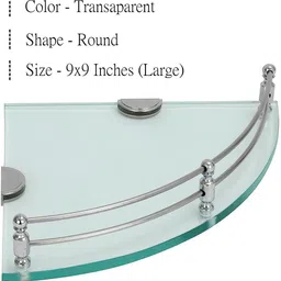 motiqo Glass Corner Shelf For Bathroom, Kitchen, Bathroom Accessories, Wall Shelf Round Glass, Stainless Steel Wall Shelf image 5