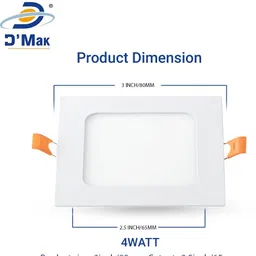 d'mak 4 Watt Ultra Slim White Led Super Bright Panel Light Square Shape Conceal POP Light (Pack of 32) Recessed Ceiling Lamp image 4