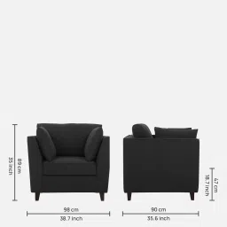 woodsworth from pepperfry Miranda Chenille Fabric 1 Seater Sofa In Charcoal Grey Colour image 2