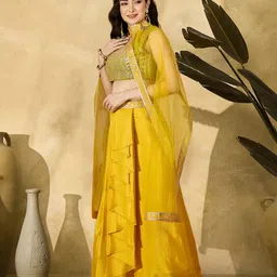 shewill Women Silk Blend Crop Top Dhoti Pant Ethnic Jacket Set image 4