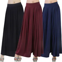 zariya enterprises Pack of 3 Women Flared Black, Maroon, Dark Blue Lycra Blend Trousers-picture-13