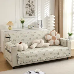 HOKIPO Green & Black Checked Polyester 1 Piece Sofa Cover-image-26