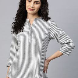 Cottinfab Striped Mandarin Collar Cotton Top-picture-17