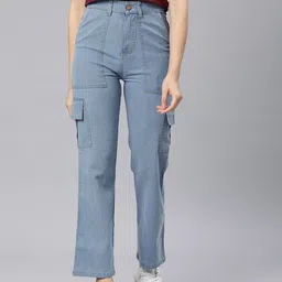 ADBUCKS Straight Fit High-Rise Stretchable Cargo Jeans-image-40