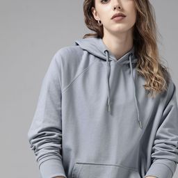 Roadster Women Blue Solid Hooded Raglan Sleeves Sweatshirt-picture-36
