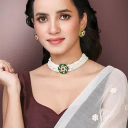 Peora Gold Plated Stone Studded & Beaded Meenakari Jewellery Set-picture-32