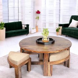 Ikiriya Brown Round Shaped Sheesham Wooden Contemporary Coffee Table Set-picture-39
