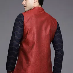 Manyavar Men Maroon Jacquard Design Nehru Jacket image 5