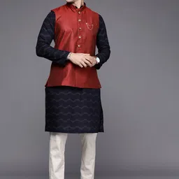 Manyavar Men Maroon Jacquard Design Nehru Jacket image 3