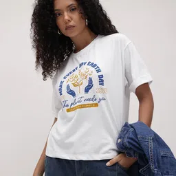 The Roadster Life Co. Typography Printed Drop-Shoulder Sleeves Relaxed Fit T-shirt-picture-39